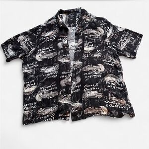 George black & white vintage car print button up shirt carprint plus size 3xl